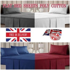 Premium Quality Flat Bed Sheets 100% Poly Cotton Single Double Super King Size - Picture 1 of 9