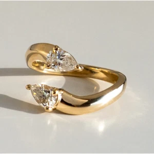 14k Gelbgold Ring 1,20 ct IGI GIA HRD Lab Created Birnenschliff Diamant Größe 7 8 9 - Bild 1 von 11