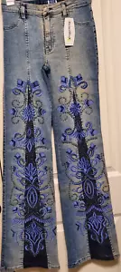 BrazilRoxx Embellished Embroidered Jeans BR 36/US 0 Blue - NEW With Tags - Picture 1 of 11