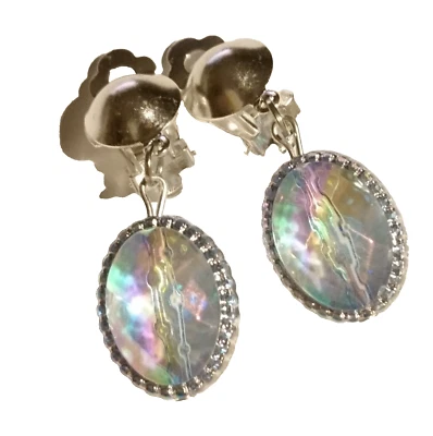 Clips Ohrclips oval blau transparent changierend silberf 4 cm Anklips Ohrringe - Bild 1 von 3