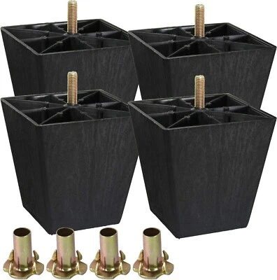 4 inch Plastic Furniture Legs Square Couch Legs Sofa Replacement Legs Pack of 4 - Image 1 of 4