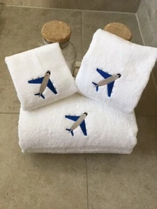 Airplane 3 Piece Embroidered Bath Towel Set- Personalized - Picture 1 of 12