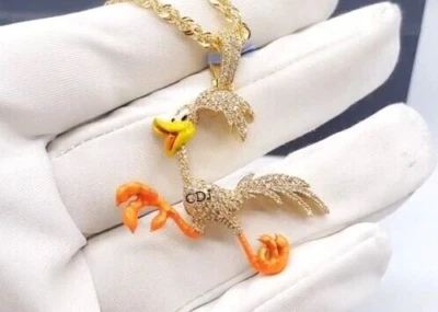 Colgante 100 % genuino moissanita para hombre esmalte pájaro encanto chapado en oro amarillo plateado Foto 1 de 4