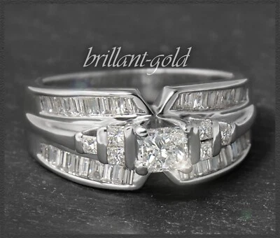 Vintage Diamant Ring mit 1,30ct Diamanten, 585 Weißgold Damen Solitär Bandring - Bild 1 von 4