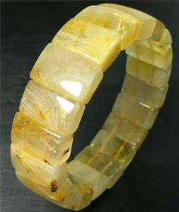 Natürliches goldenes Titan Rutilquarz Kristall Perlen Armband Armreif - Bild 1 von 7