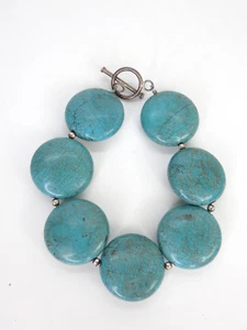 Gemstone Beaded Bracelet Faux Turquoise Silver Tone Toggle  Costume Jewellery - Picture 1 of 5