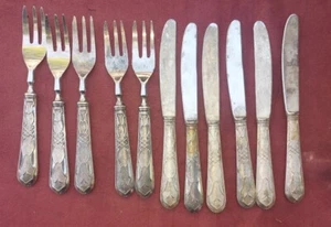 SERVIZIO 6 PEZZI COLTELLI E 5 FORCHETTE ARGENTO 800/1000 - VINTAGE - Foto 1 di 4