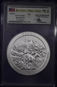 2012-P 5oz 25c Silver Denali NP - PCGS MS69 ATB John Mercanti Signed Coin. - Picture 1 of 4