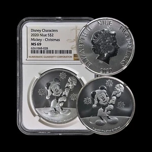 NIUE. 2020, 2 Dollars, Silver - NGC MS69 - Mickey Mouse Christmas, RARE - Picture 1 of 5