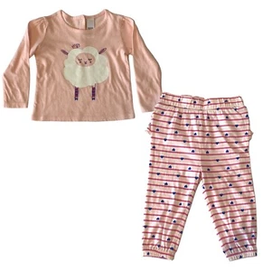 Set completo rosa Harper Canyon bambina manica lunga top pecora pantaloni cuori 24 M - Foto 1 di 10
