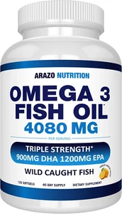Wild Caught Omega 3 Fish Oil – 120 Soft Gels – 4,080Mg High EPA 1200Mg DHA 90... - Picture 1 of 1