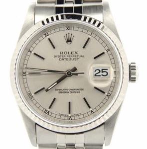 Rolex Datejust Mens Stainless Steel Watch 18K White Gold Bezel Silver Dial 16234 - Picture 1 of 6