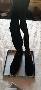 No Doubt Womens UK 5 eu 38 Black Faux Suede Above Knee Thigh High Studded Boots - Picture 1 of 9