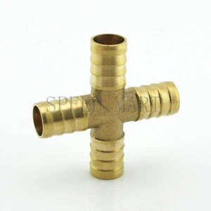 14mm Brass Hose Tail Barb Fitting 4 way Cross Connector For Hose Joiner Adapter - Picture 1 of 4