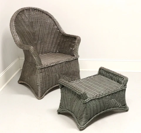 Mid 20th Century Victorian Wicker Armchair and Ottoman Cover