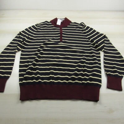 Brooks Brothers Sweater Men Large Blue Yellow Maroon Quarter Zip Merino Wool BB3 - Image 1 of 4