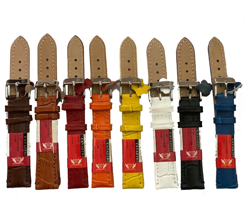 Echt TOP Leder Uhrenarmband Kroko 12-14-16-18-20mm schwarz-weiß-rot-orange-gelb - Bild 1 von 1