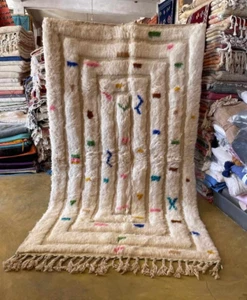 Moroccan 5x8 FT Beni ourain  Wool rug Handmade Geometric tufted soft Beige rug - Photo 1 sur 9
