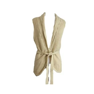 No Boundaries Womens Cardigan Sweater Vest Junior 7/9 Ivory Sleeveless Waist Tie - Picture 1 of 11