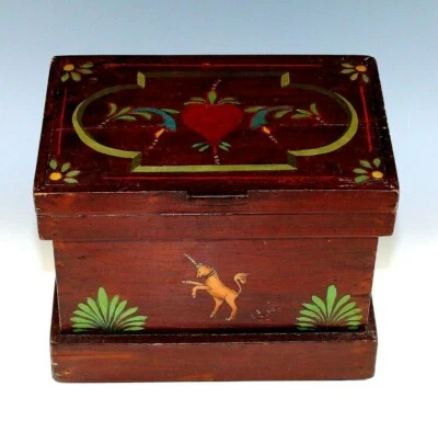 Antique Folk Art American Hand Painted Wood Document Jewelry Desk Box - Image 1 of 4