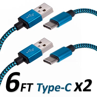6FT Type C USB Charger Data Cable For Android Device Type-C High Quality 2 Sets - Image 1 of 2