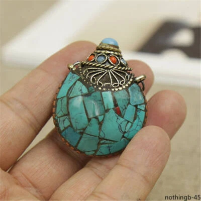 Colgantes amuleto tibetano pequeñas botellas de tabaco turquesa de latón Nepal de 1 pieza Foto 1 de 4