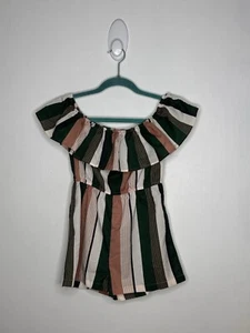Shein Woven Romper Girls Size 11-12 Stripe Sleeveless Ruffle Pink Green - Picture 1 of 4