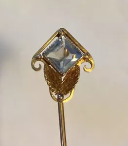 10K Aquamarine Ostby Barton Stick Pin, Antique - Picture 1 of 8
