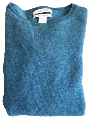Ellen Tracy S бирюзовый синий 100% кашемир пуловер свитер с круглым вырезом длинные рукава - Изображение 1 из 4