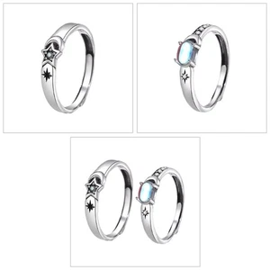 2Pcs Shining Moonstone Sun Rings Vintage Moon Rings Stylish Jewelry for Students - Picture 1 of 9