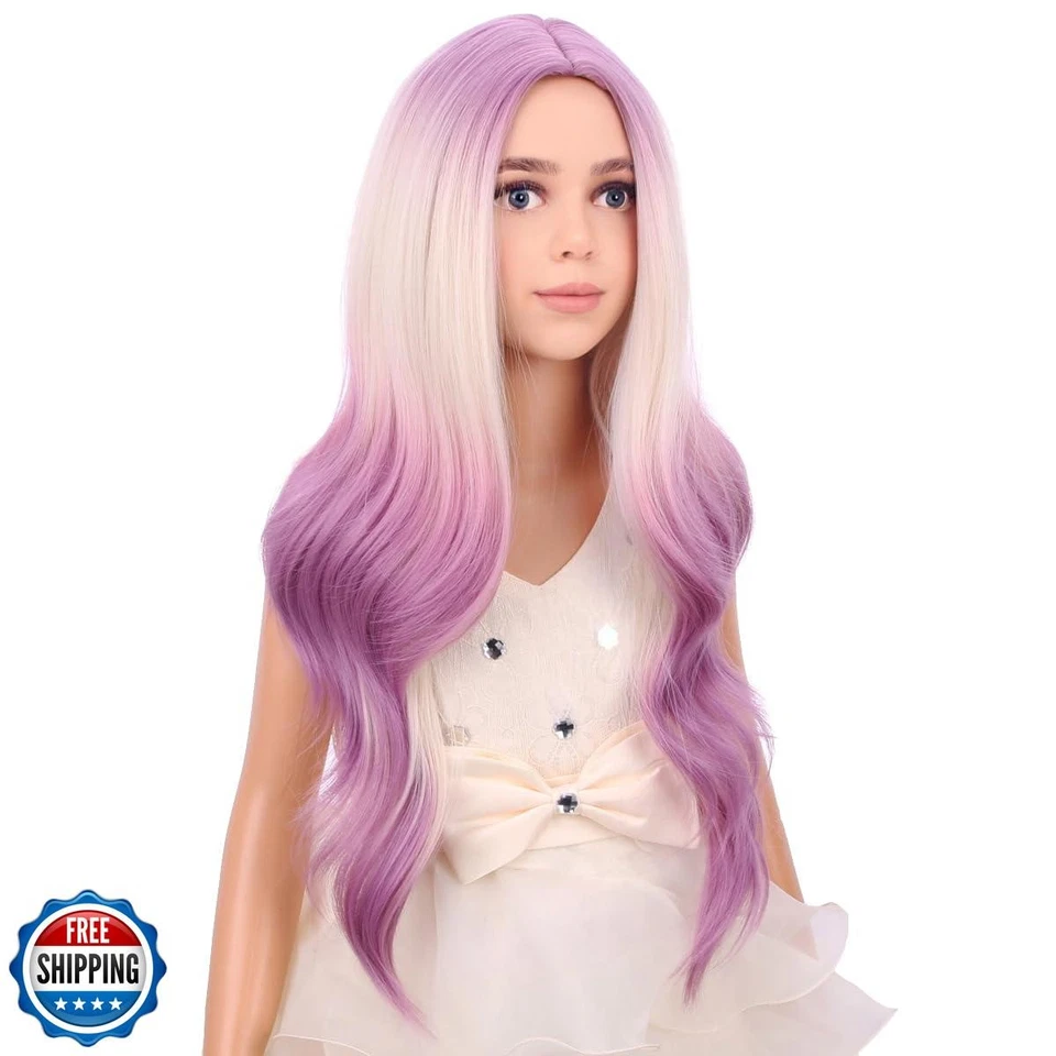 PATTNIUM Blonde Ombre Purple Wig Kids Child Long Curly Wavy Light Purple Wig  - Image 1 of 4