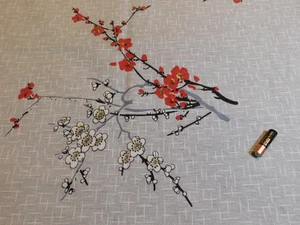 VTG FABRIC 2 3/8 yards CHERRY BLOSSOM BRANCH GRAY W GEOMETRIC MOD MCM UPHOLSTERY - Picture 1 of 10