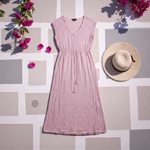 LULUS Espana Swim Coverup V-Neck Maxi Dress Pink Medium Resort Vacation Poolside - Picture 1 of 15