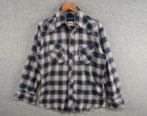 WRANGLER Western Men Ombre Check Plaid Flannel Rancher Retro Pearl Snap Shirt M - Picture 1 of 11
