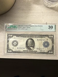 1914 $50 FDR Boston FR-1024 Burke/McAdoo PMG30. Tough District, Rare Signature - Picture 1 of 2
