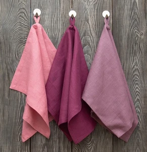 3er Set Pure Linen Küchentücher - Natur Mauve, Weinrot, Rosenpulver Geschirrtuch - Bild 1 von 8