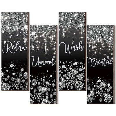 4 Piezas Brillo Diamante Baño Pared Decoración Madera Relax Deseo Desenrollar Respira Wa... Foto 1 de 4