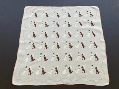 Pañuelo de seda vintage de los años 50 caniches marrones y blancos cachorros perros enrollados a mano Foto 1 de 4