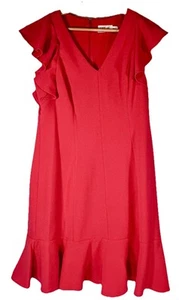 Eliza J koralle Flatterärmel V-Ausschnitt Rüschensaum Kleid neu mit Etikett Größe 8 – ausverkaufter Stil - Bild 1 von 12