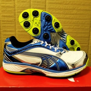 PUMA Scarpe da Cricket Stivali Spikes, Suola in Gomma al Carbonio, Bianco/Blu/Argento - Foto 1 di 14