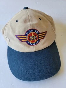 USA Fighter Pilots Vintage Embroidered Adjustable Cap Blue Tan - Bild 1 von 7