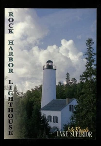 Lighthouse postcard Michigan MI Rock Harbor Light chrome - Picture 1 of 2