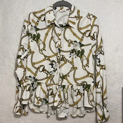 Blusa LIU JO Milano Menina Tamanho 14a Tamanho 14 Logotipo Correntes Florais Joias - Imagem 1 de 4