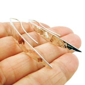 Theader Drop Solid 925 Sterling Silver Hammered Earrings Handmade Jewellery - Picture 1 of 6