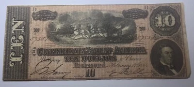 1864 Confederate States of America $10 Ten Dollars - Obsolete Civil War Note - Image 1 of 2