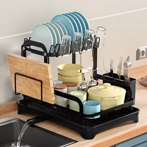 2T Dish Drying Rack Drainer Kitchen Cutlery Holder Storage Tray Plate Organizer - Picture 1 of 15
