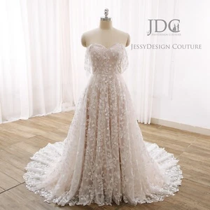 Full Lace Wedding Dress Bridal Gown Beaded Custom made 2-28W Off/Straps - Picture 1 of 16