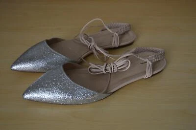 Zapatos planos JCrew $178 con cordones brillantes 6 plateados desnudos F1297 con cordones nuevos sin caja Foto 1 de 3