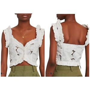 For Love & Lemons Shirt Women Small White Evelyn Embroidered Organza Crop Top