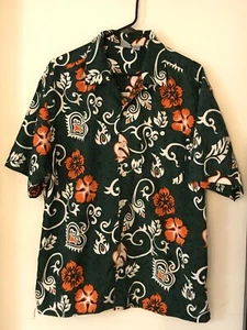 M Men's OCEAN PACIFIC Green & Orange Floral 100% Poly Hawaiian Shirt NEVER WORN - Picture 1 of 3